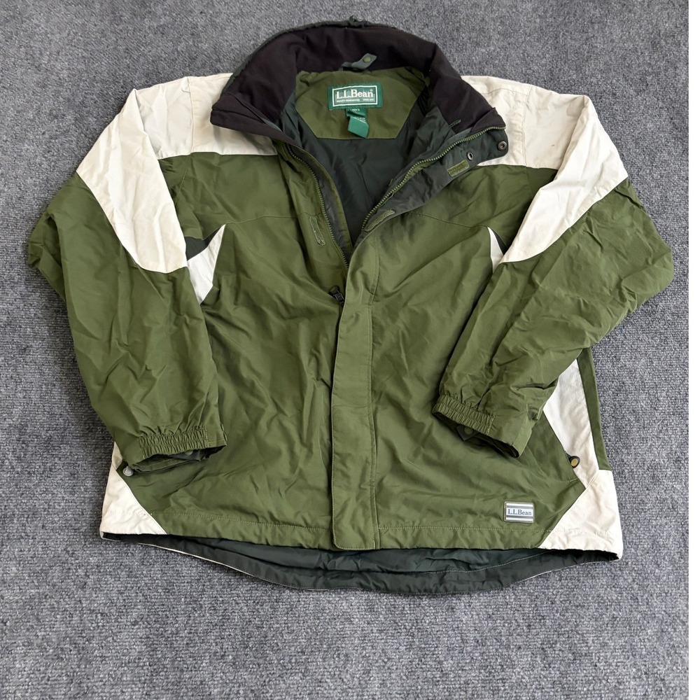 LL Bean Mens Tall L Green Colorblock Full Zip Windbreaker Jacket 0BCSY